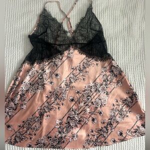 Victoria's Secret Black and Pink Lace Chemise